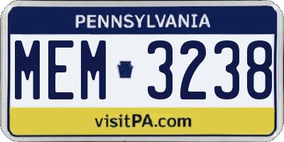 PA license plate MEM3238