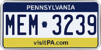PA license plate MEM3239