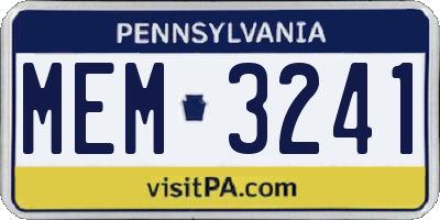 PA license plate MEM3241