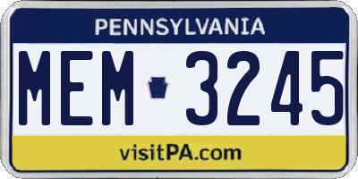 PA license plate MEM3245