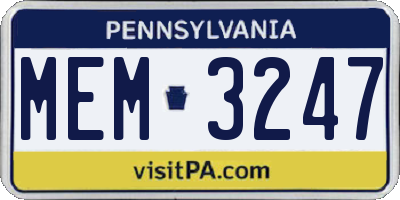 PA license plate MEM3247