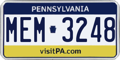 PA license plate MEM3248