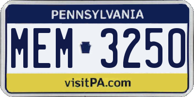 PA license plate MEM3250