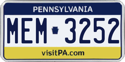 PA license plate MEM3252