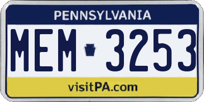 PA license plate MEM3253