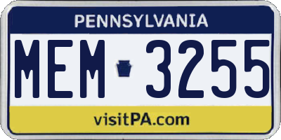 PA license plate MEM3255