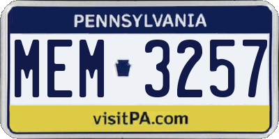 PA license plate MEM3257