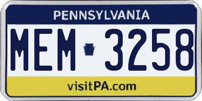 PA license plate MEM3258