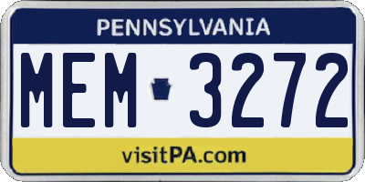 PA license plate MEM3272