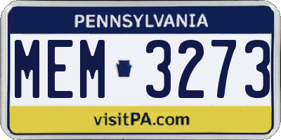 PA license plate MEM3273