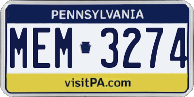 PA license plate MEM3274