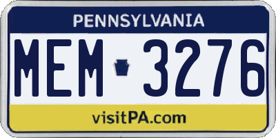 PA license plate MEM3276