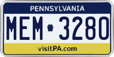 PA license plate MEM3280