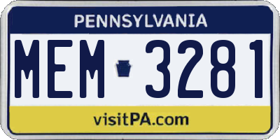 PA license plate MEM3281