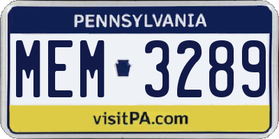 PA license plate MEM3289