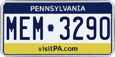 PA license plate MEM3290