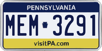 PA license plate MEM3291