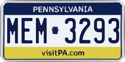 PA license plate MEM3293