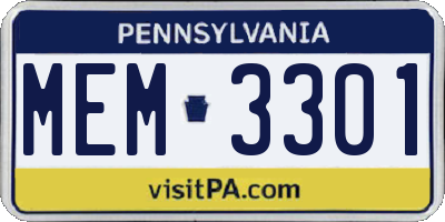 PA license plate MEM3301
