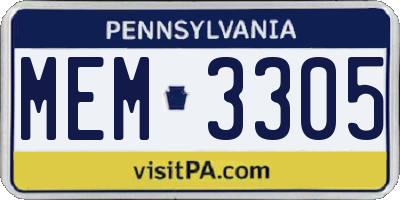 PA license plate MEM3305