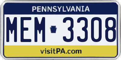 PA license plate MEM3308