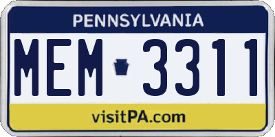 PA license plate MEM3311