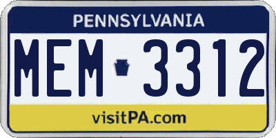 PA license plate MEM3312