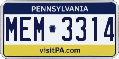 PA license plate MEM3314