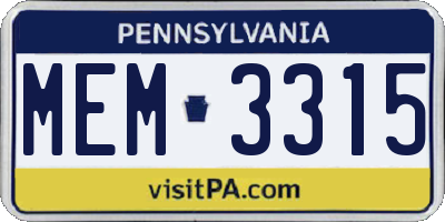 PA license plate MEM3315