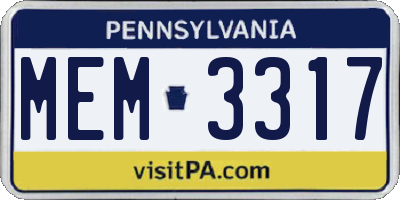 PA license plate MEM3317