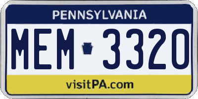 PA license plate MEM3320