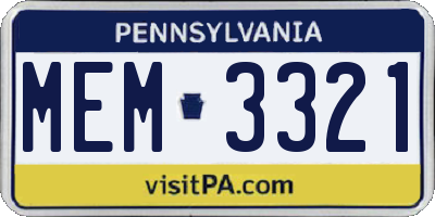 PA license plate MEM3321