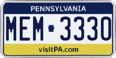 PA license plate MEM3330