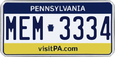 PA license plate MEM3334