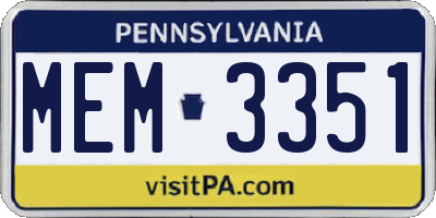 PA license plate MEM3351
