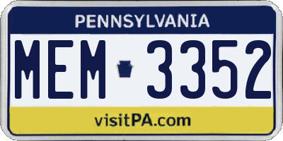 PA license plate MEM3352