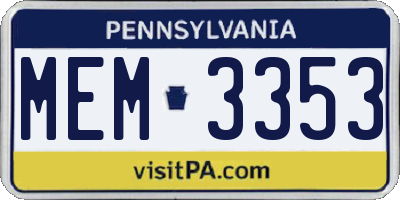 PA license plate MEM3353