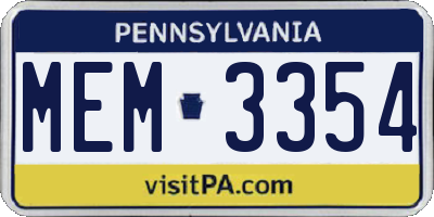 PA license plate MEM3354