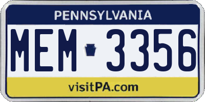 PA license plate MEM3356