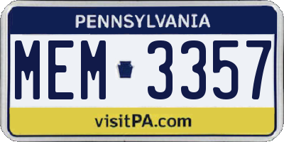 PA license plate MEM3357