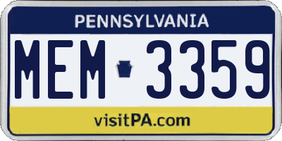 PA license plate MEM3359