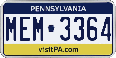 PA license plate MEM3364