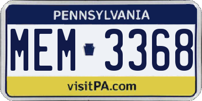 PA license plate MEM3368
