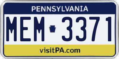 PA license plate MEM3371