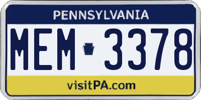PA license plate MEM3378