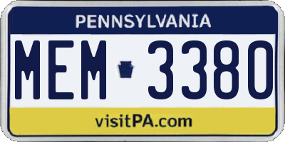 PA license plate MEM3380