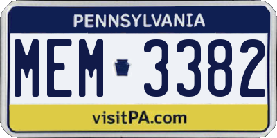 PA license plate MEM3382