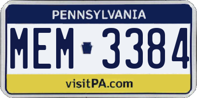 PA license plate MEM3384