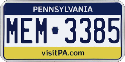 PA license plate MEM3385