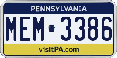PA license plate MEM3386